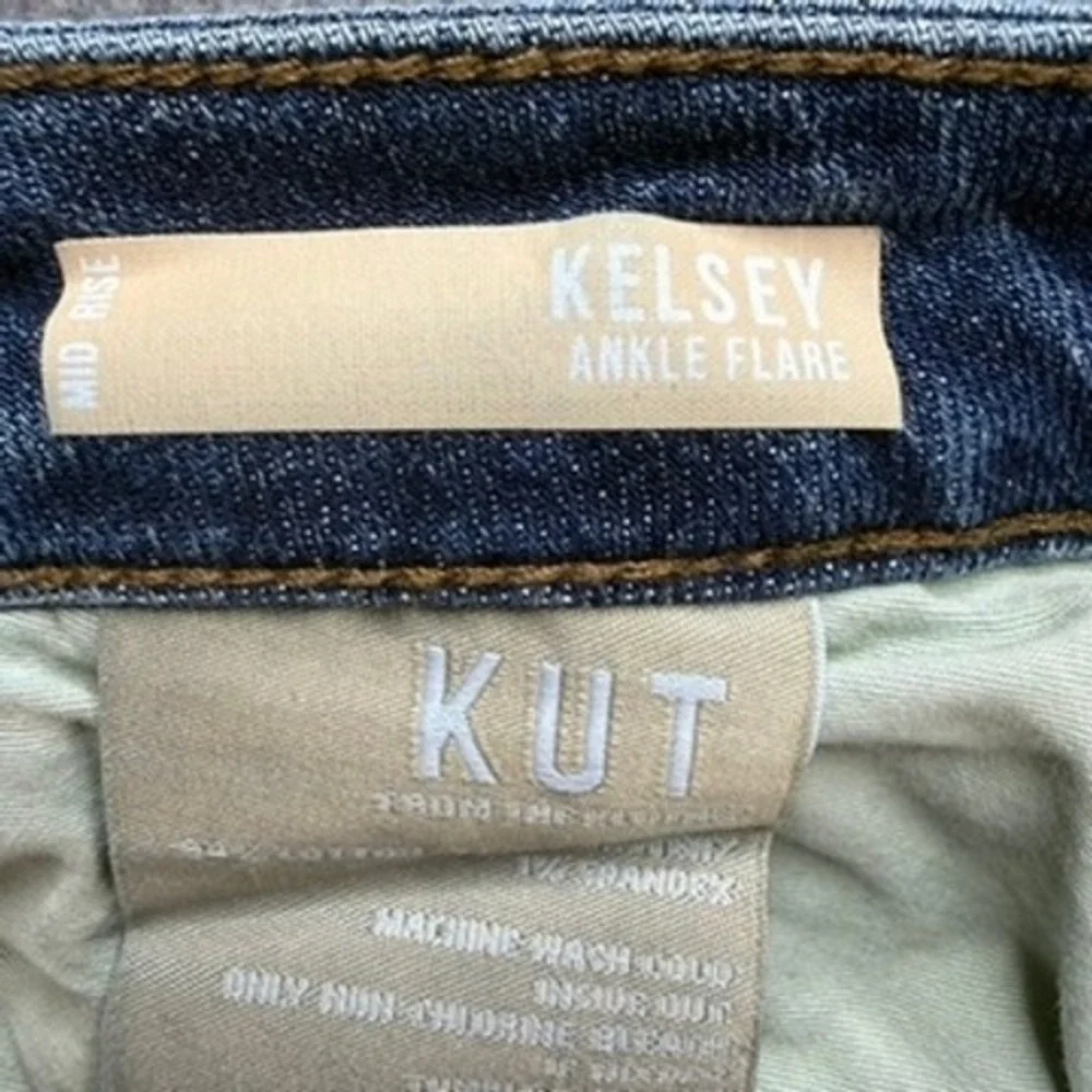 KUT from the Kloth Jeans Women 10 Blue Kelsey Ankle Flare Mid Rise Stretch Denim
